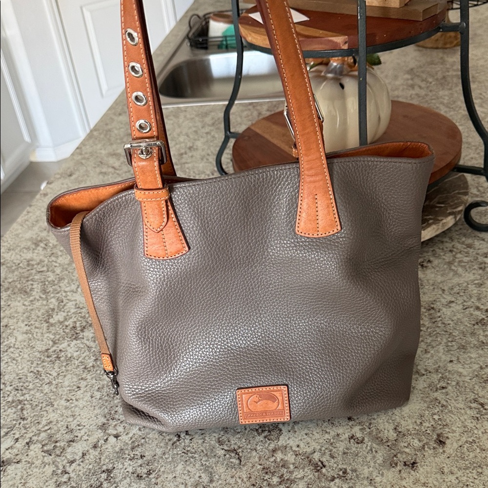 Gray and Tan Leather Tote Bag